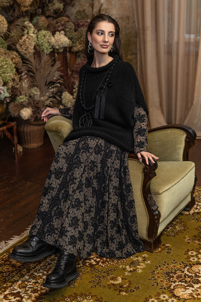 Floral Lace Black Cotton Maxi Dress 1