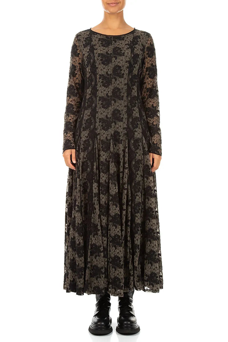 Floral Lace Black Cotton Maxi Dress 2