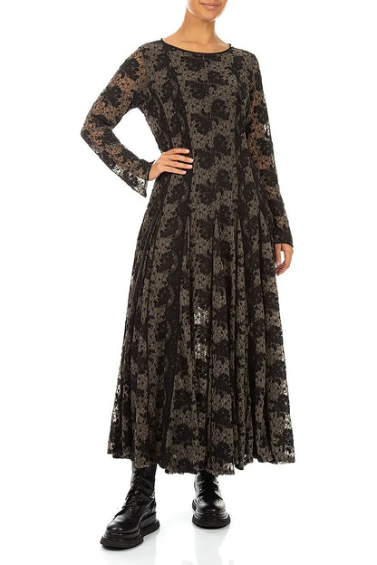 Floral Lace Black Cotton Maxi Dress 5