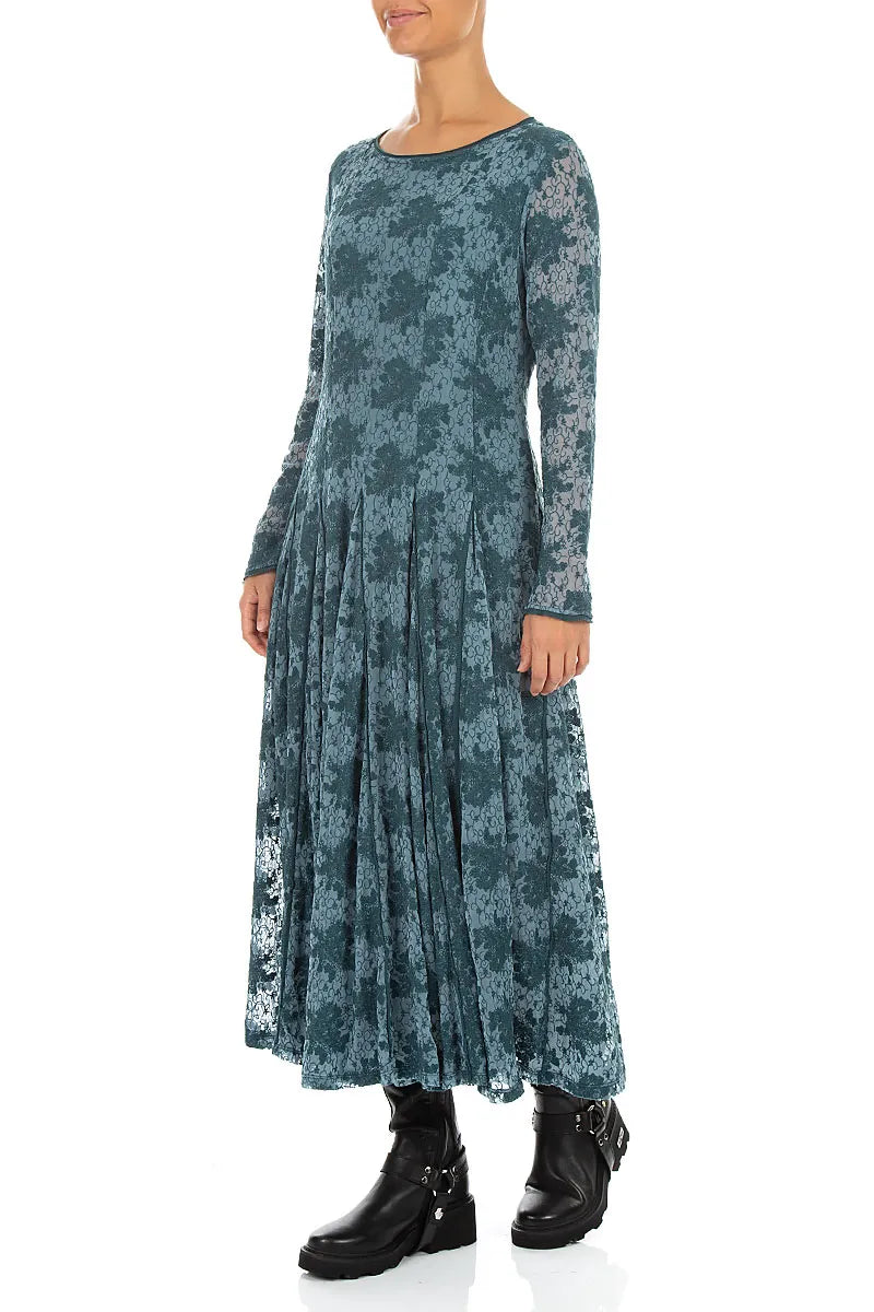 Floral Lace Deep Turquoise Cotton Maxi Dress 3