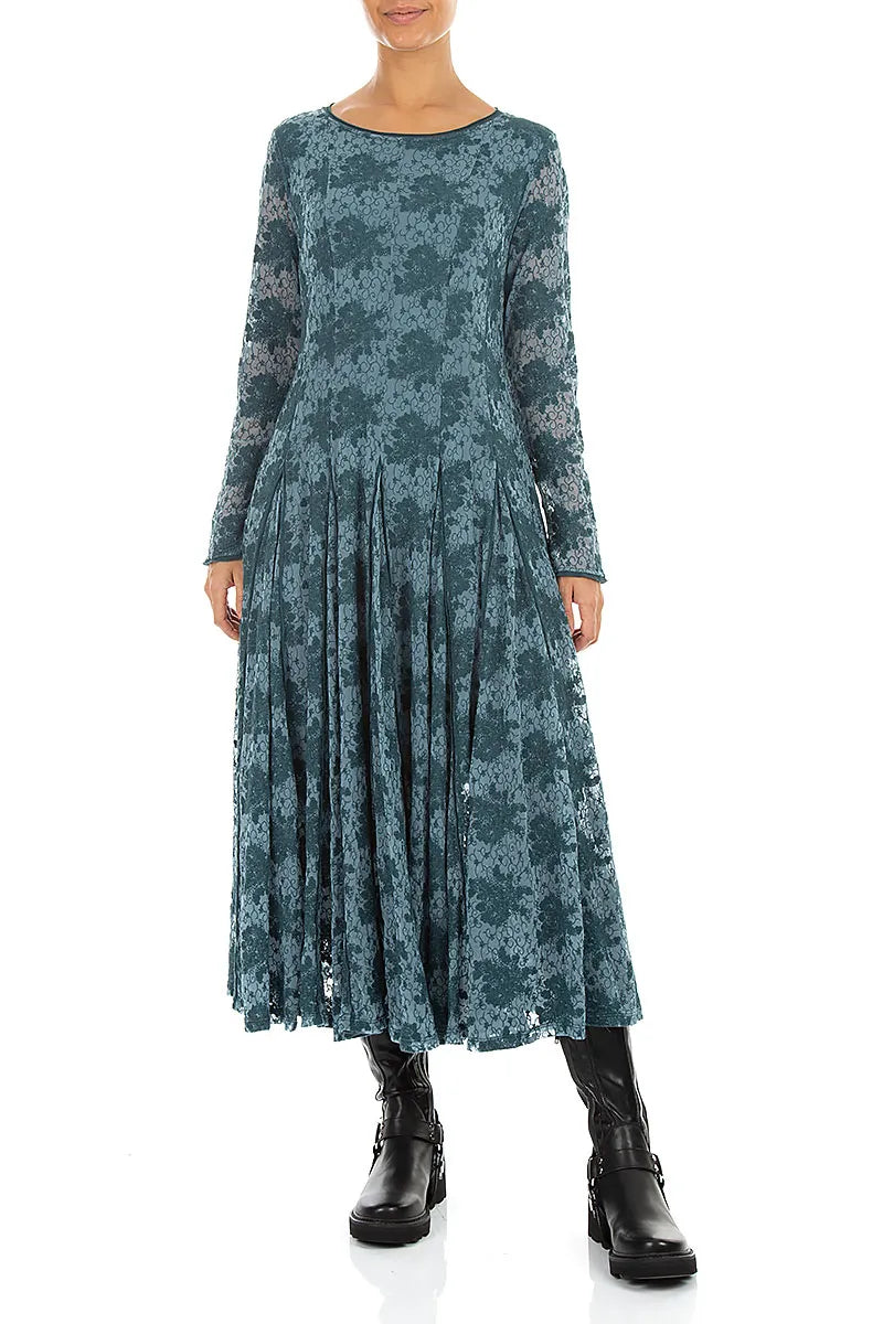 Floral Lace Deep Turquoise Cotton Maxi Dress 4