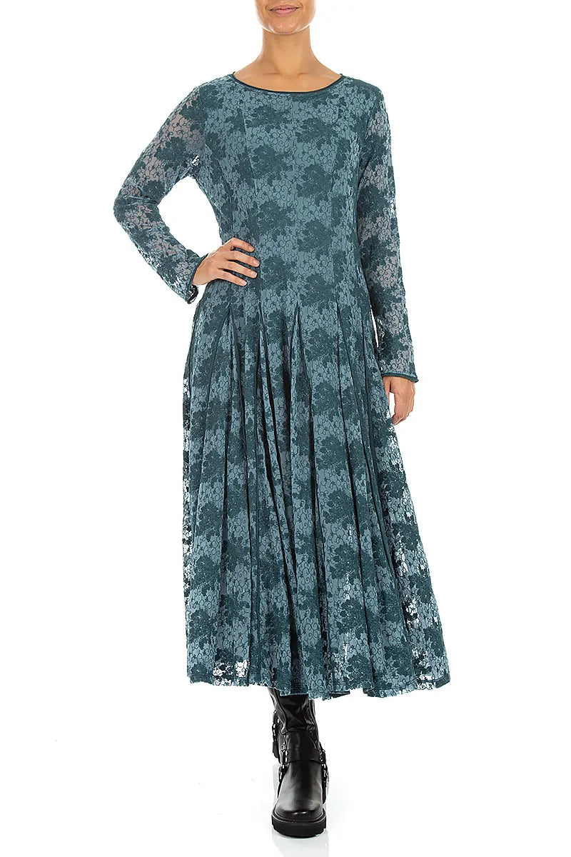 Floral Lace Deep Turquoise Cotton Maxi Dress 5