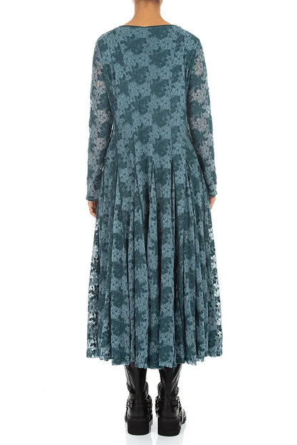 Floral Lace Deep Turquoise Cotton Maxi Dress 2