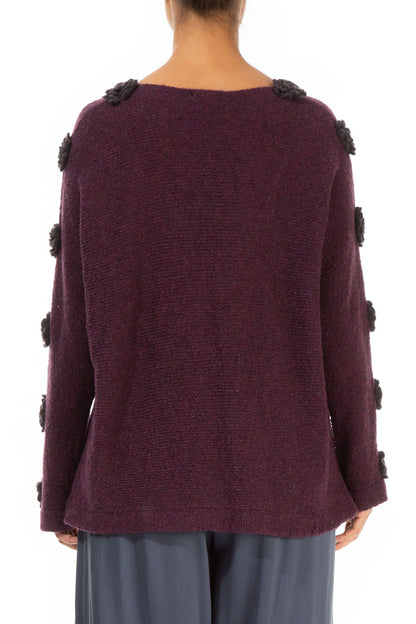 Floral Sleeves Mulberry Wool Sweater