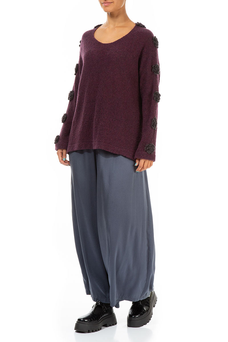 Floral Sleeves Mulberry Wool Sweater