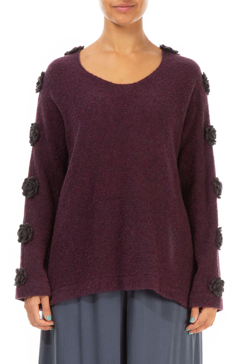 Floral Sleeves Mulberry Wool Sweater