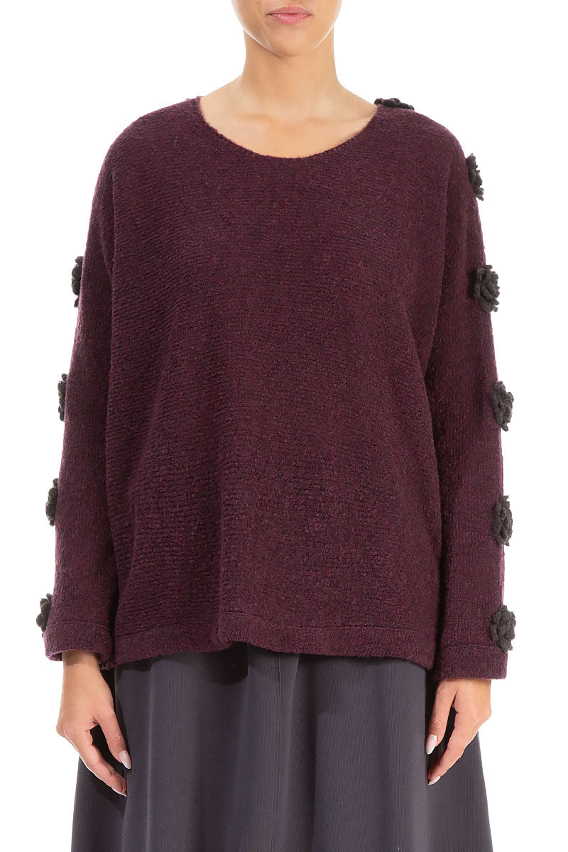 Floral Sleeves Mulberry Wool Sweater