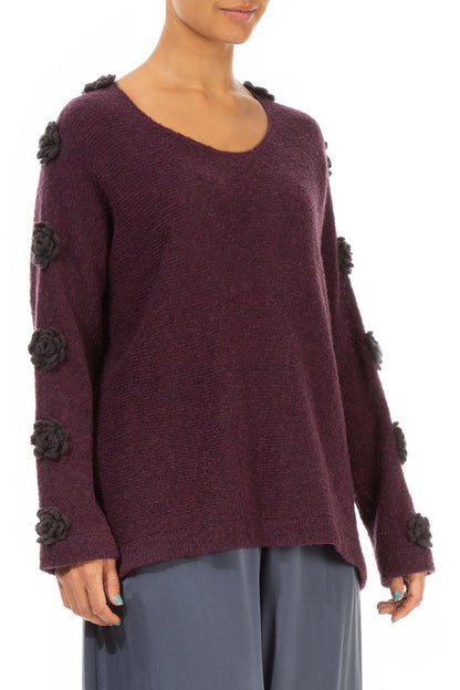 Floral Sleeves Mulberry Wool Sweater