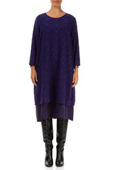 Floral Texture Layered Royal Purple Silk Dress 1