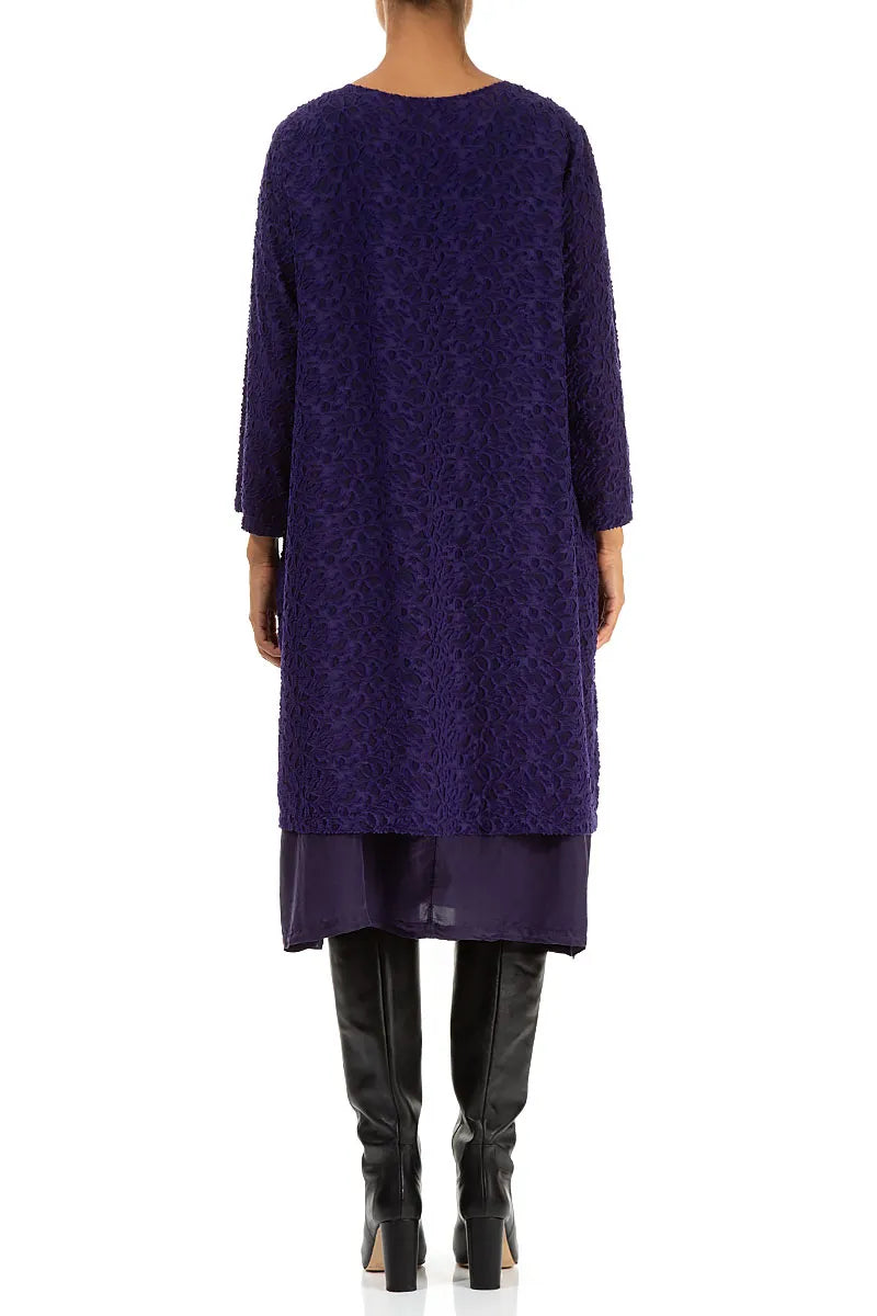 Floral Texture Layered Royal Purple Silk Dress 2
