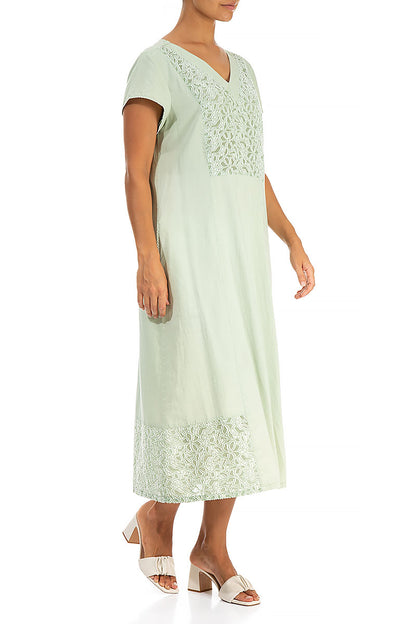 Floral Texture Mint Silk Cotton Dress 4