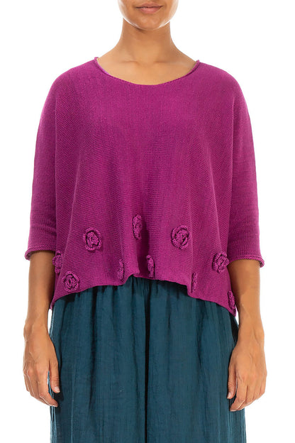 Flowers Decorated Orchid Linen Jumper 1