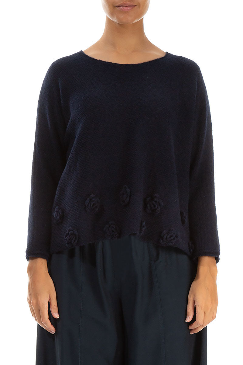 Flowers Midnight Blue Wool Sweater