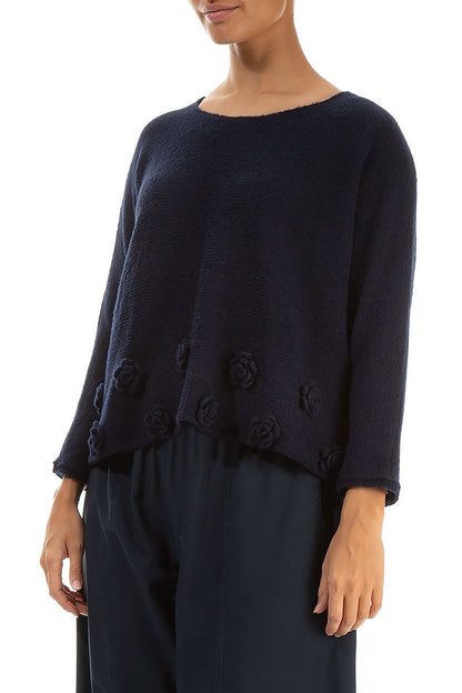 Flowers Midnight Blue Wool Sweater