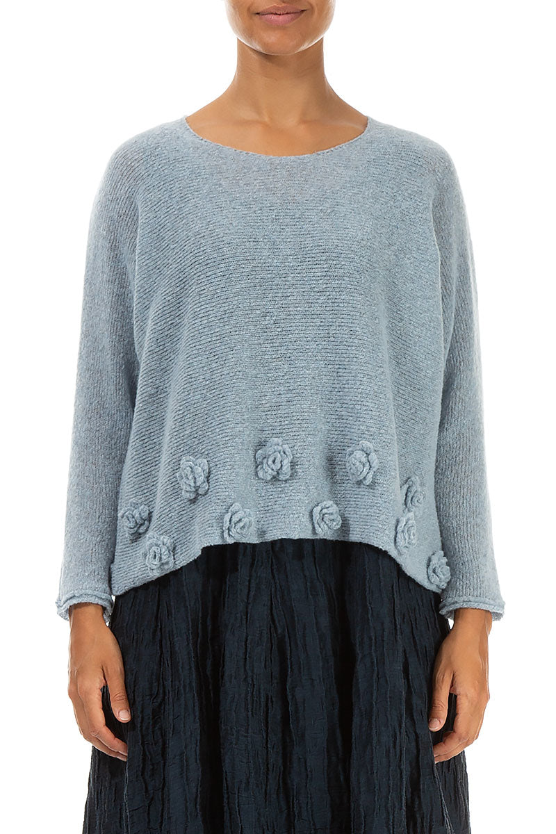 Flowers Arctic Blue Wool Sweater