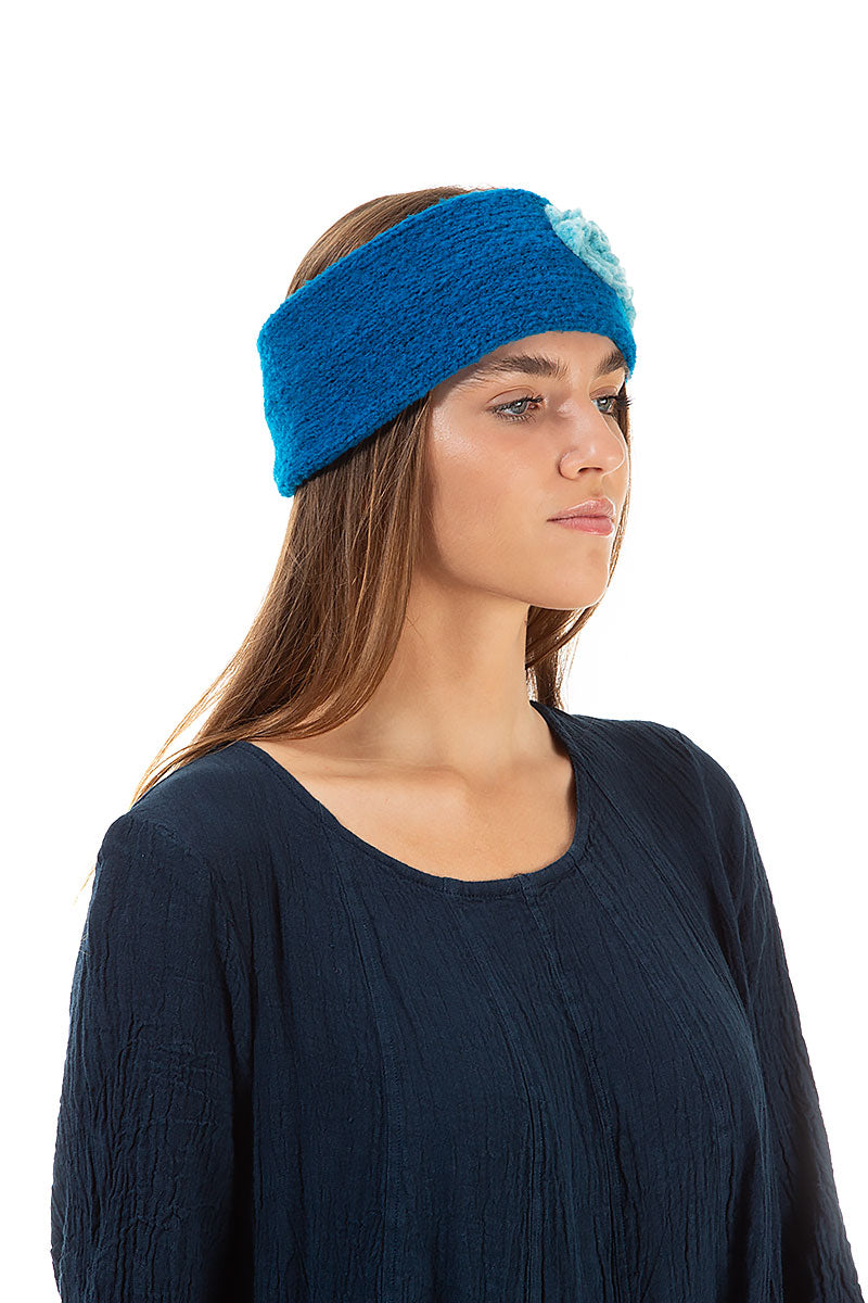 Flowers Azure Blue Soft Wool Headband