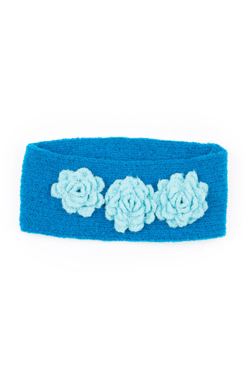 Flowers Azure Blue Soft Wool Headband