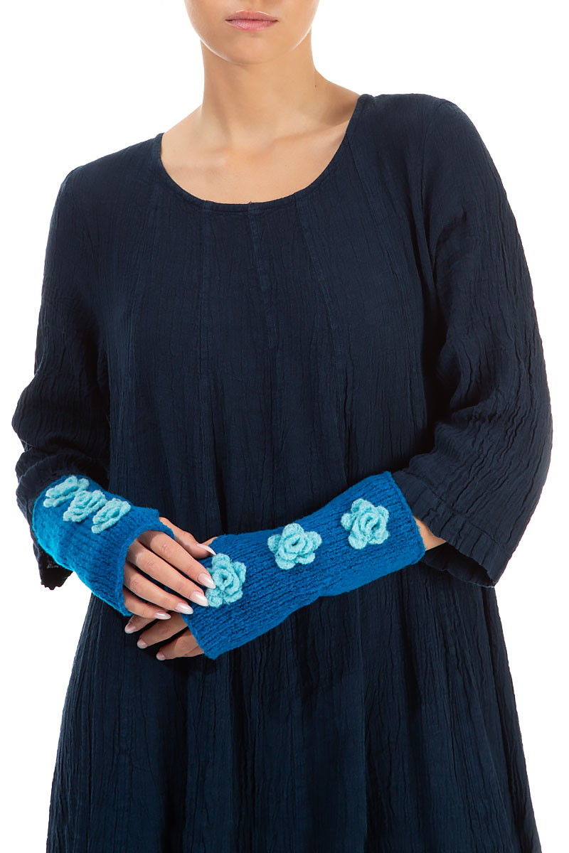 Flowers Azure Blue Soft Wool Wrists