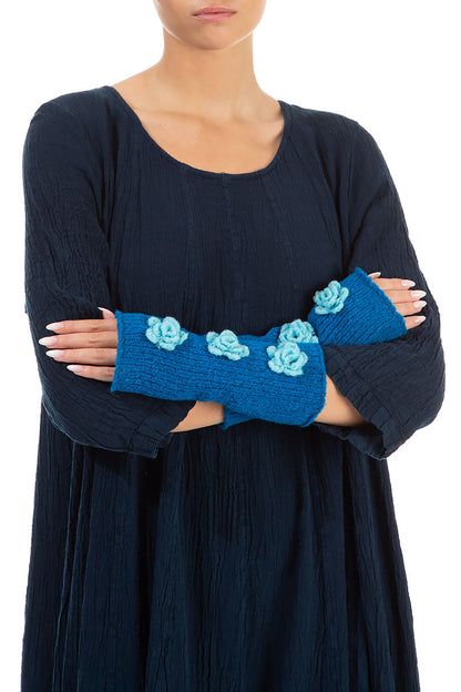 Flowers Azure Blue Soft Wool Wrists