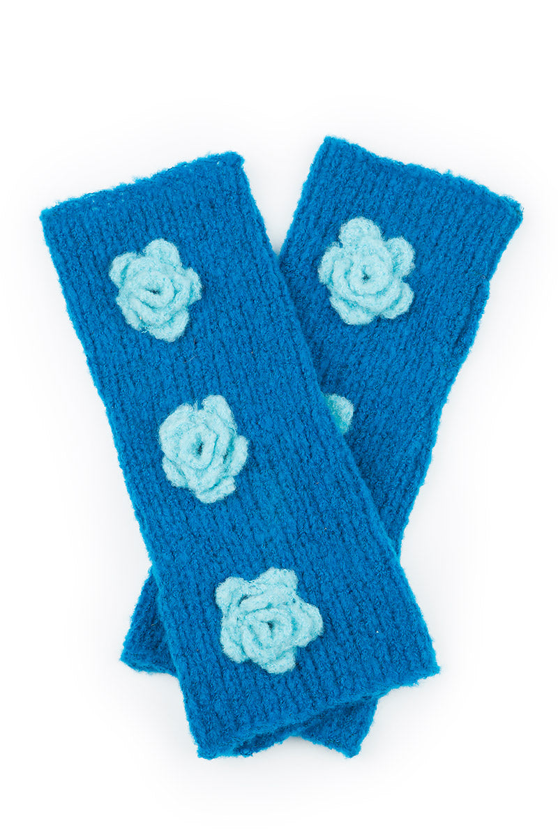 Flowers Azure Blue Soft Wool Wrists