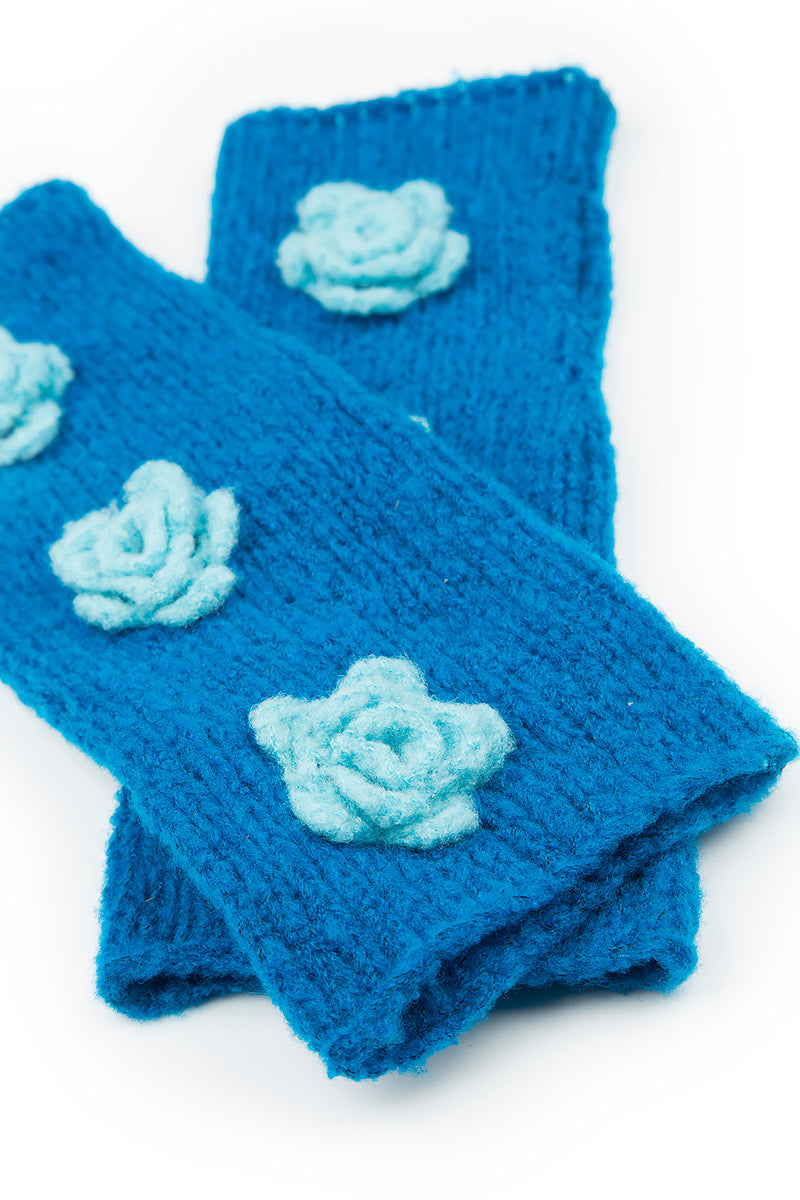 Flowers Azure Blue Soft Wool Wrists