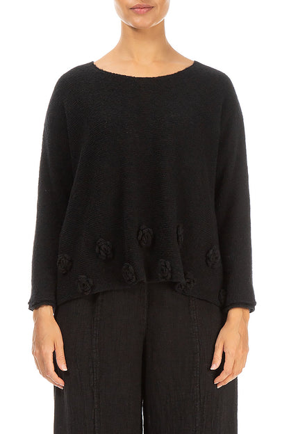 Flowers Black Wool Sweater