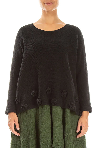 Flowers Black Wool Sweater 1
