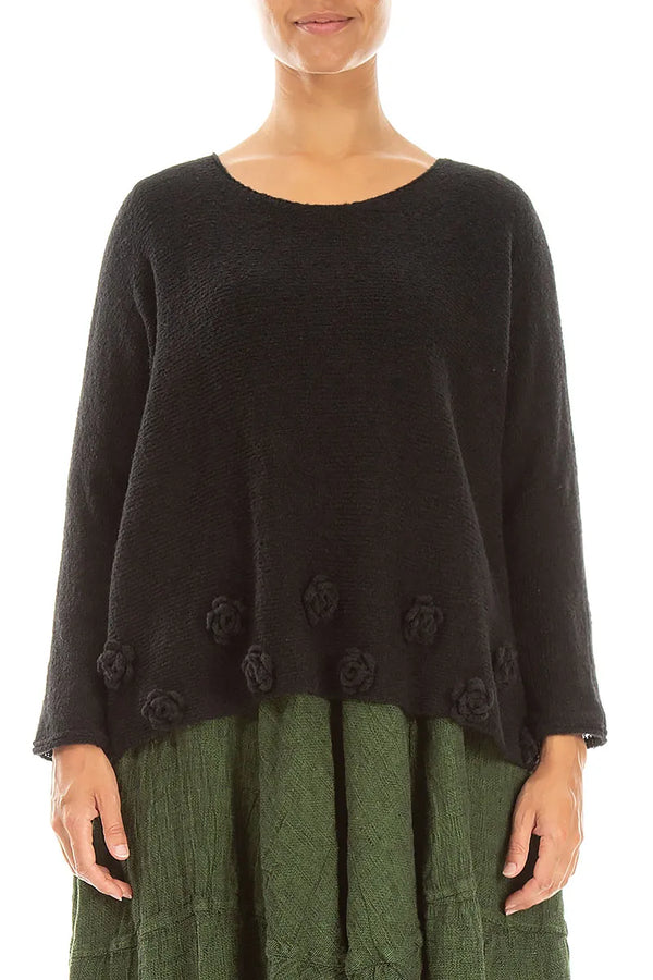 Flowers Black Wool Sweater 1