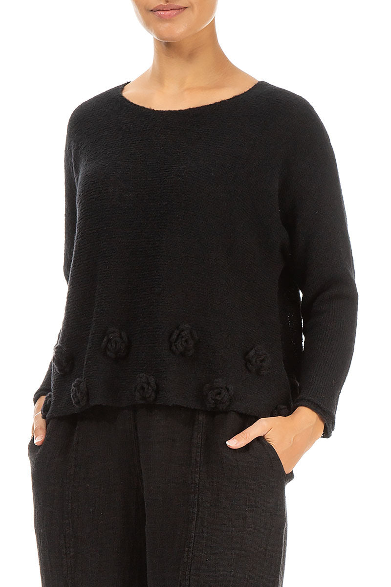 Flowers Black Wool Sweater