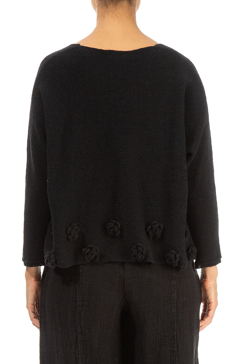 Flowers Black Wool Sweater