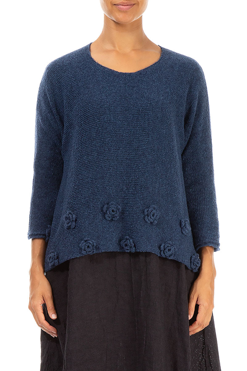 Flowers Blue Wool Sweater