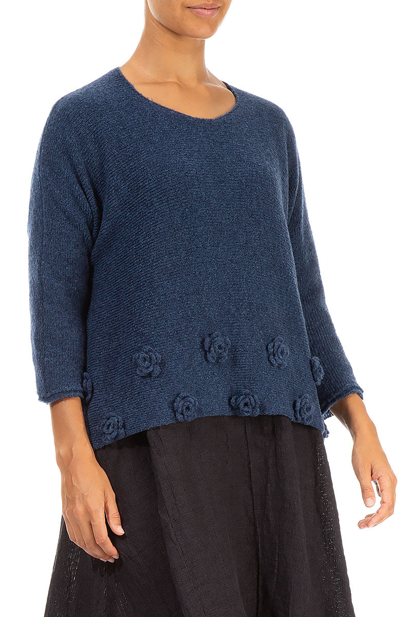 Flowers Blue Wool Sweater