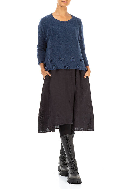 Flowers Blue Wool Sweater