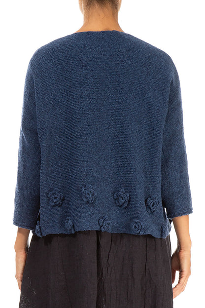 Flowers Blue Wool Sweater