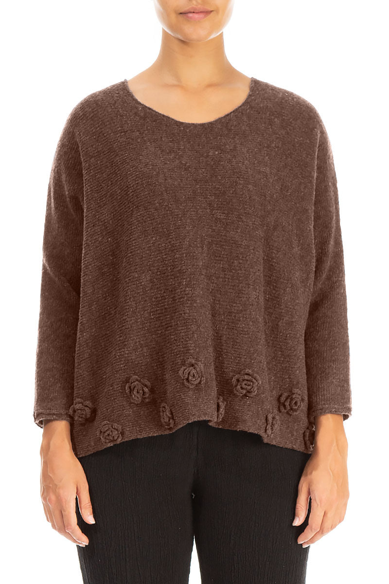 Flowers Brown Wool Sweater 1
