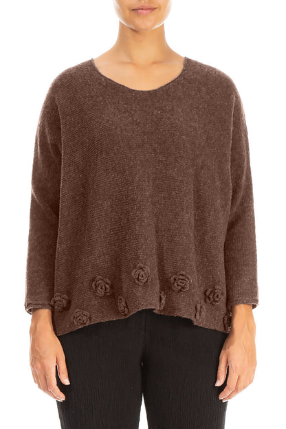 Flowers Brown Wool Sweater 1