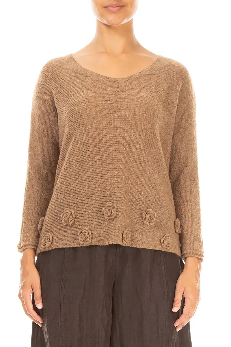Flowers Caramel Wool Sweater 1