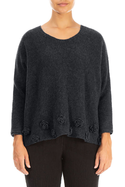 Flowers Dark Grey Wool Sweater 1