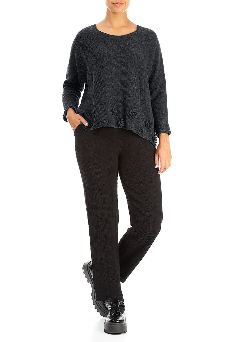 Flowers Dark Grey Wool Sweater 4