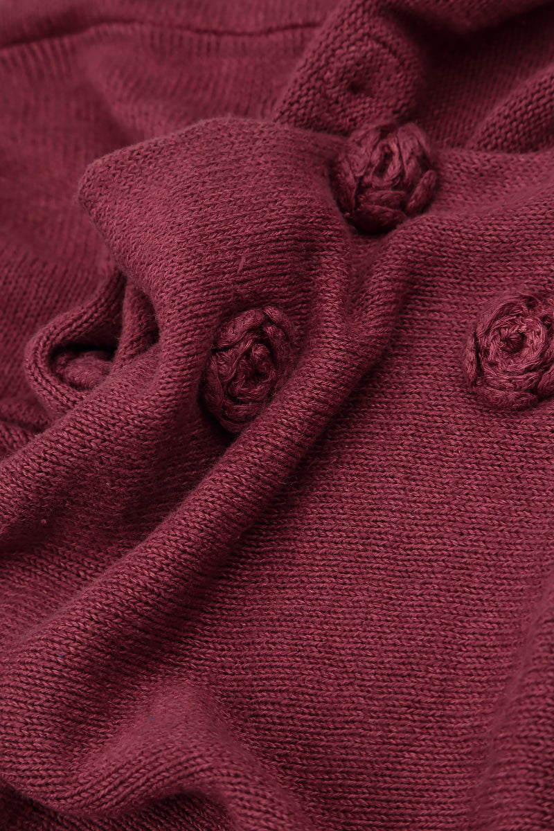 Flowers Decorated Antique Ruby Linen Jumper 5