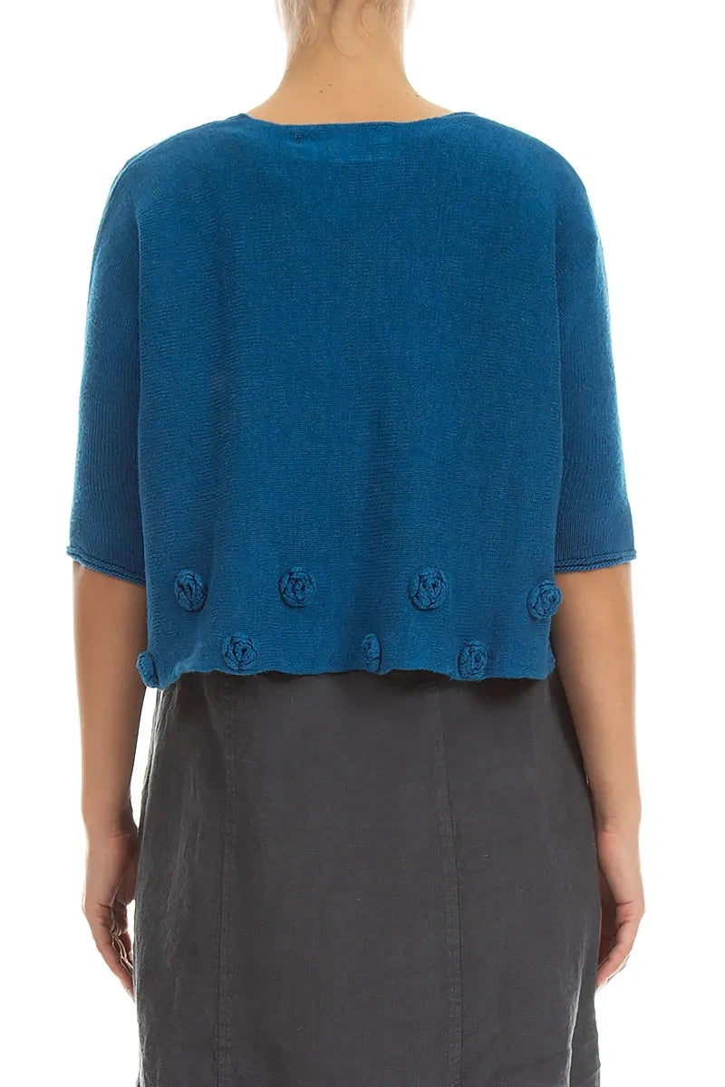 Leinenpullover mit Blumenmuster in Kobaltblau