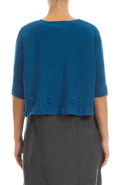 Leinenpullover mit Blumenmuster in Kobaltblau