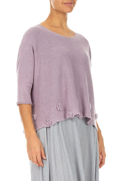 Flowers Decorated Lilac Linen Jumper 3
