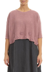Flowers Decorated Mauve Pink Linen Jumper 1