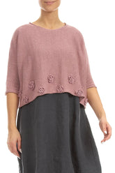 Flowers Decorated Mauve Pink Linen Jumper 3