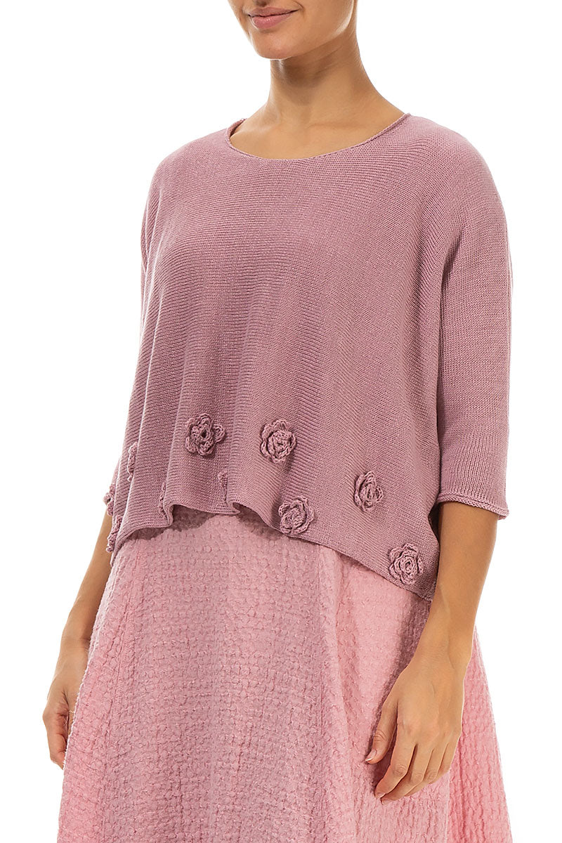 Flowers Decorated Mauve Pink Linen Jumper 3