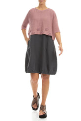 Flowers Decorated Mauve Pink Linen Jumper 4