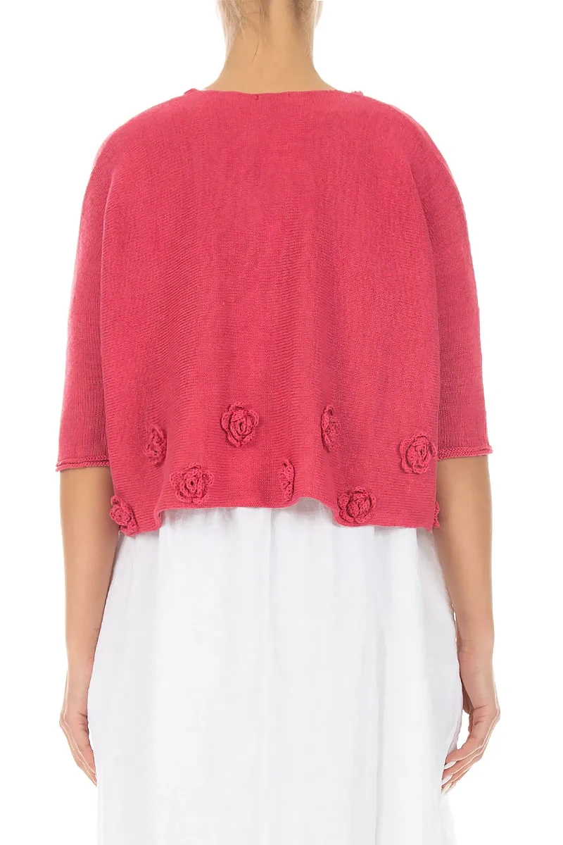 Flowers Decorated Raspberry Linen Jumper 2