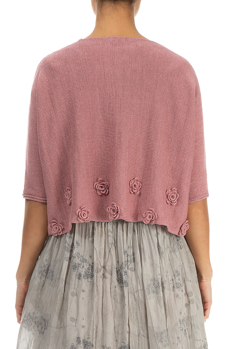 Flowers Decorated Rose Linen Jumper