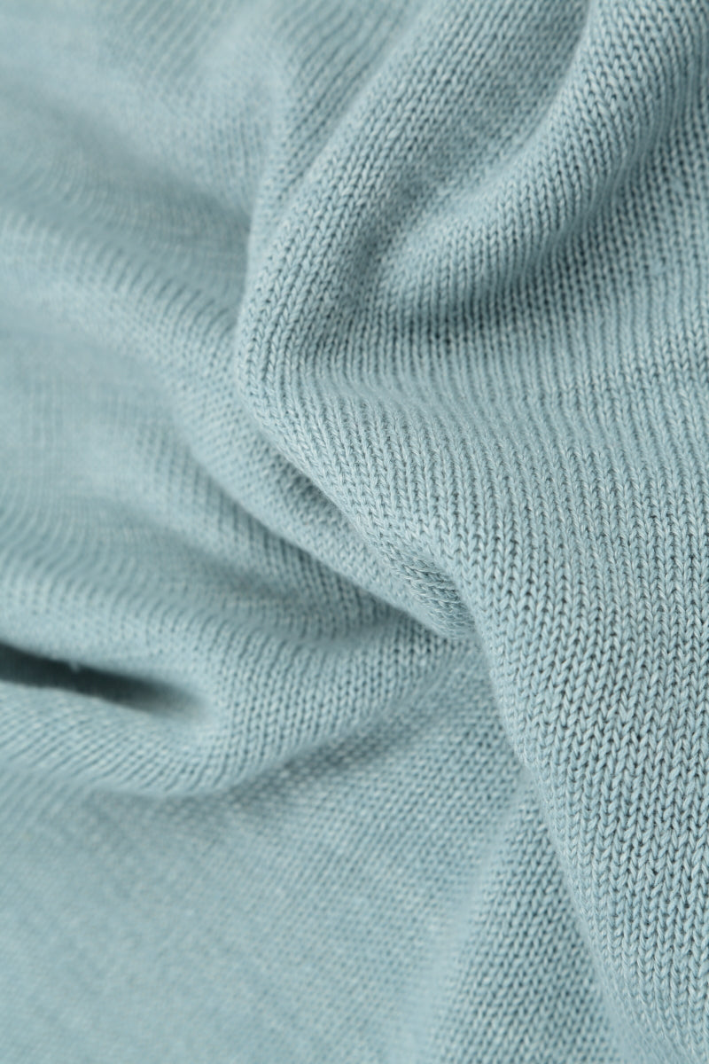 Flowers Decorated Sky Blue Linen Jumper 5